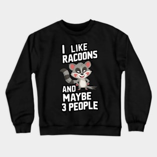 I Like Racoons And Maybe 3 People Racoon Lover Cute Animal Gift For Trash Panda Fan Funny Cartoon Humour Crewneck Sweatshirt